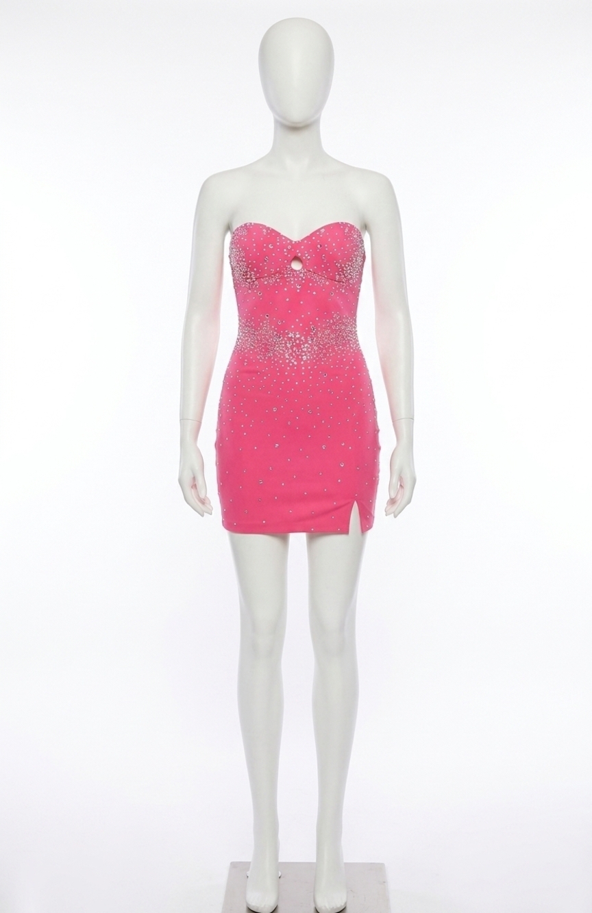 NEW JOVANI cheyenne homecoming strapless rhinestone mini dress in hot pink